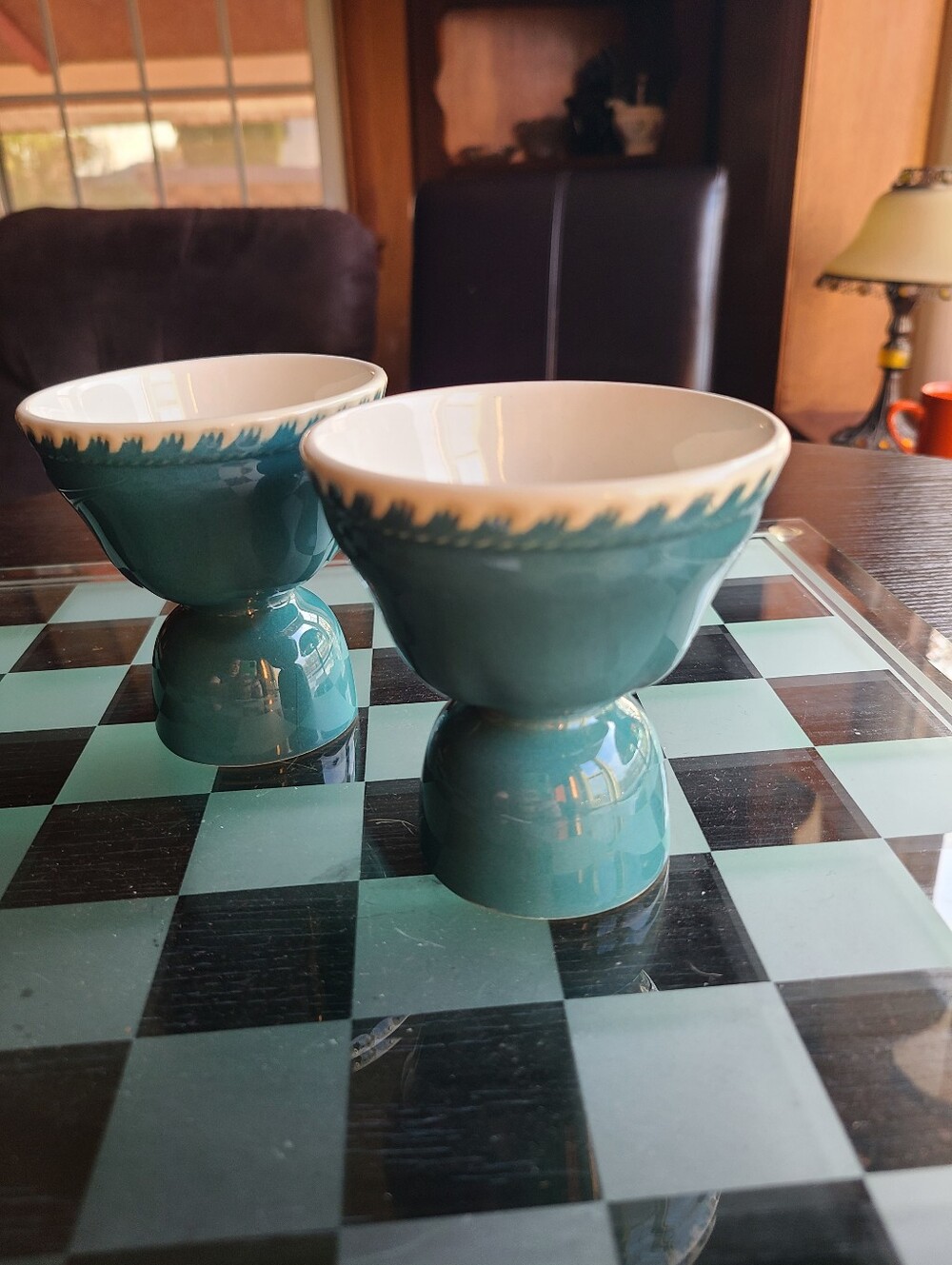 Vintage Teal and White Ceramic Egg Cups